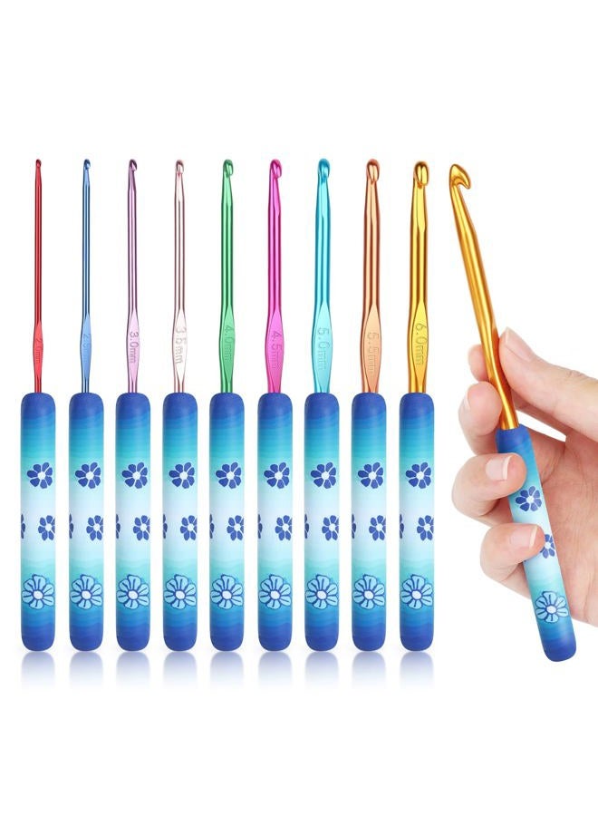 Coopay Warm Crochet Hooks Comfort Grip, Green Daisy Art Handle for Beginners, Longer Aluminum Shaft Crochet Hook Set 2.0mm-6.0mm(B-J), Smooth Needles Set for Crocheting - Image 1