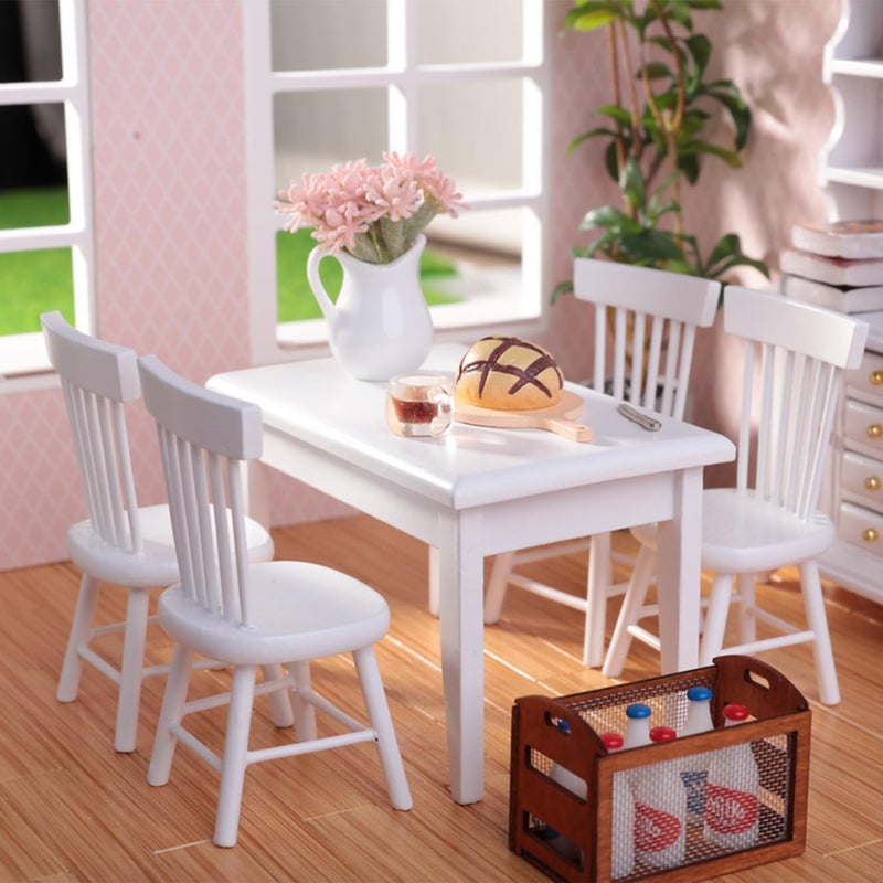 Minamzee 112 Dollhouse Table Chair Set 17pcs Wooden Miniature Kitchen Furniture Set with Breakfast Accessories for Dining Room - Image 3