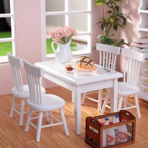 Minamzee 112 Dollhouse Table Chair Set 17pcs Wooden Miniature Kitchen Furniture Set with Breakfast Accessories for Dining Room - Image 1