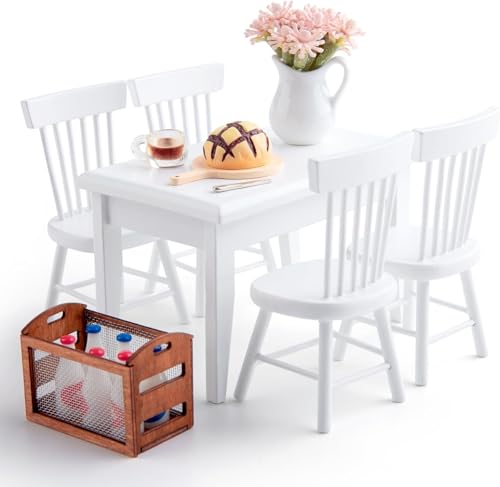 Minamzee 112 Dollhouse Table Chair Set 17pcs Wooden Miniature Kitchen Furniture Set with Breakfast Accessories for Dining Room - Image 5