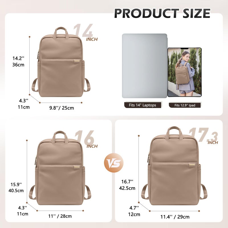 GOLF QUALITY Slim Laptop Backpack for Women, Lightweight Business Backpack for Women Computer Bag Purse for Commuting, Fit 14Inch,Champagne Brown - Image 2
