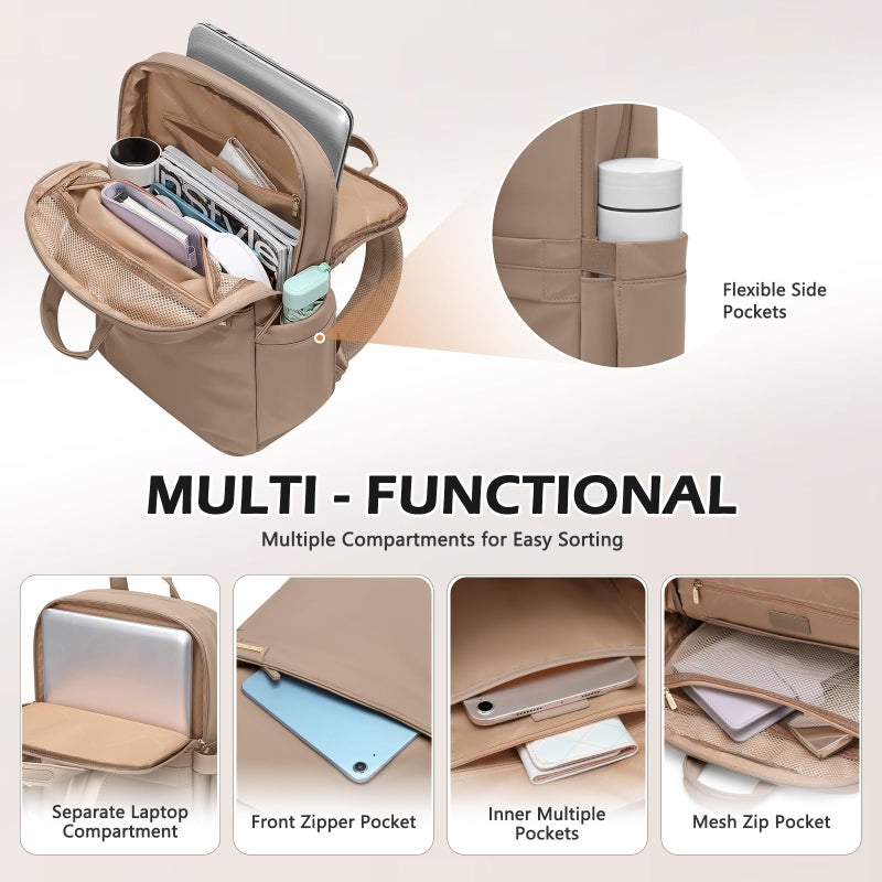 GOLF QUALITY Slim Laptop Backpack for Women, Lightweight Business Backpack for Women Computer Bag Purse for Commuting, Fit 14Inch,Champagne Brown - Image 4