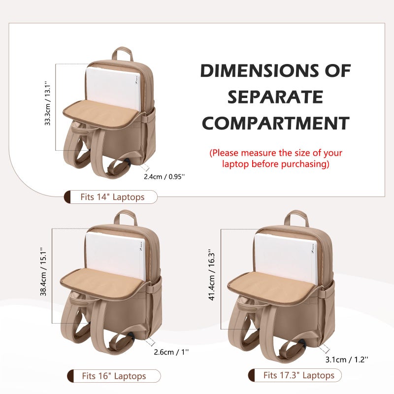 GOLF QUALITY Slim Laptop Backpack for Women, Lightweight Business Backpack for Women Computer Bag Purse for Commuting, Fit 14Inch,Champagne Brown - Image 5