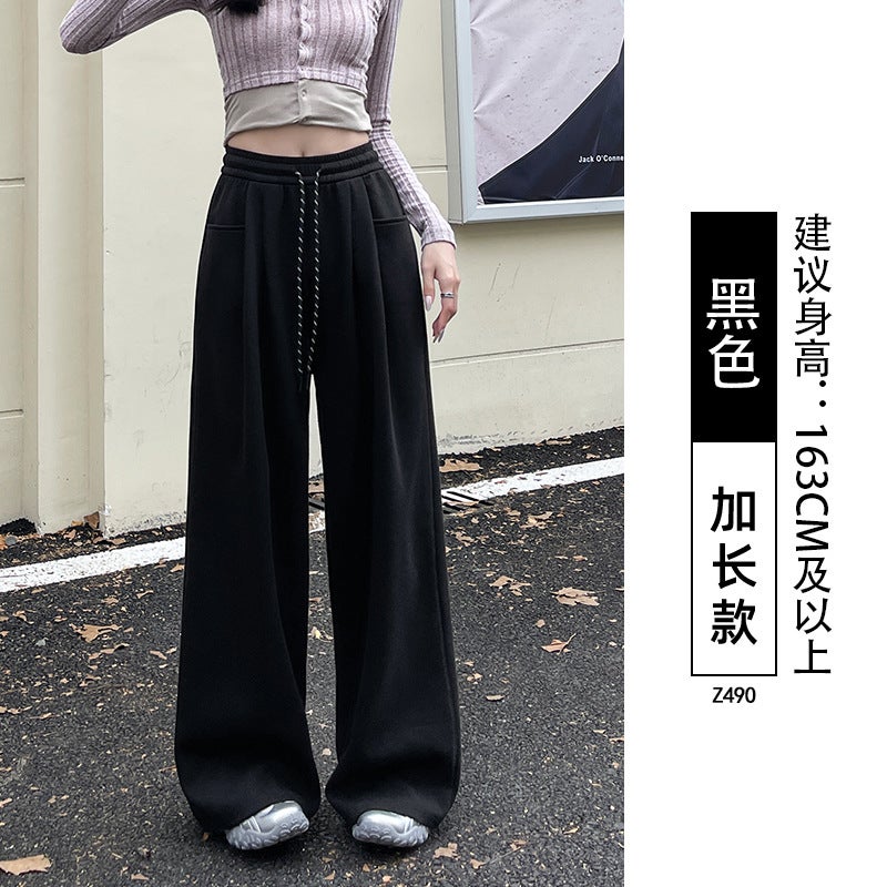 fleece-lined Thickened Sports Pants Womens Autumn and Winter 2024 New Lazy Style Design Small Style High Waist High Waist Red tall  - Image 4