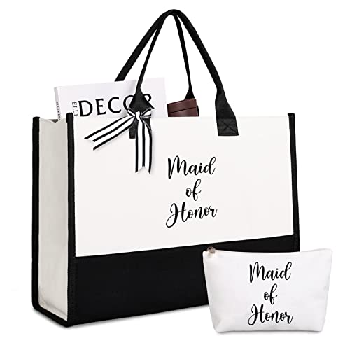 Lamyba Maid of Honor Tote Bag, Maid of Honor Gifts from the Bride, Bridal Shower Gifts, Black and White - Image 1