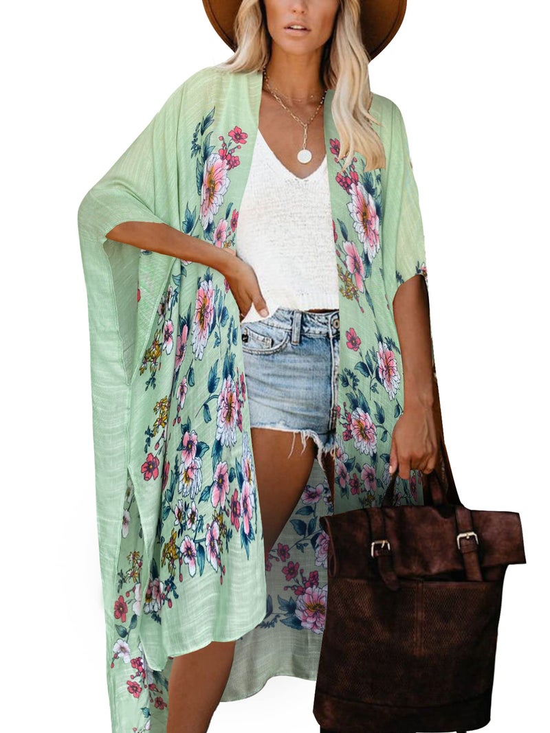 Moss Rose Women's Beach Cover up Swimsuit Kimono with Bohemian Floral Print, Loose Casual Resort Wear - Image 1