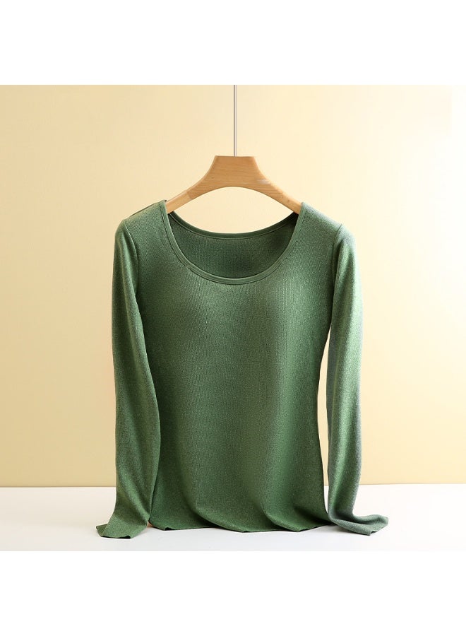 NIBEMINENT Autumn Winter De Rong No Trace Underwear Women  Thick Velvet T-Shirts Warm Long Sleeve T Shirt Tees Ladies - Image 1