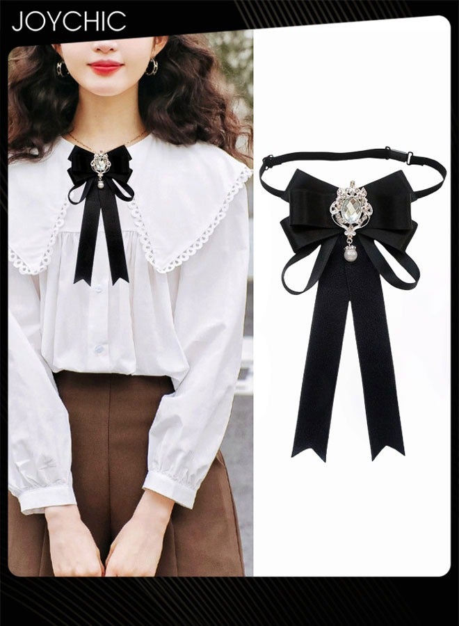 Joychic رباط عنق للنساء، رباط مسبق الربط قابل للتعديل مع رباط مزين بالأحجار الكريمة لرباط الفتيات لبلوزة ذات ياقة أو فستان - Image 1