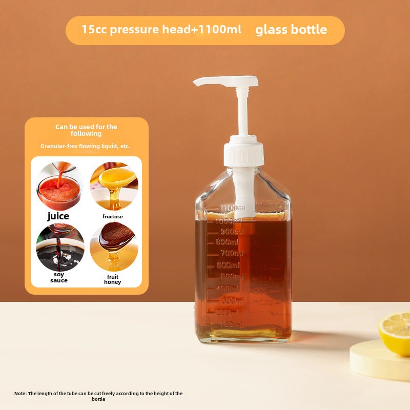 Manual Press Sugar Dispenser Large Capacity Milk Tea Shop [Glass] 15cc +1100ml glass bottle body 