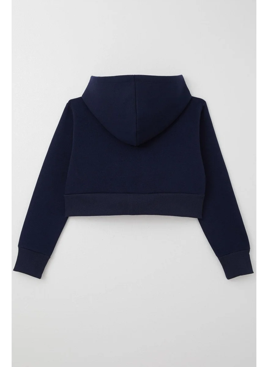 Breeze Girl Crop Cardigan Zippered Hooded 8-14 Years, Navy Blue