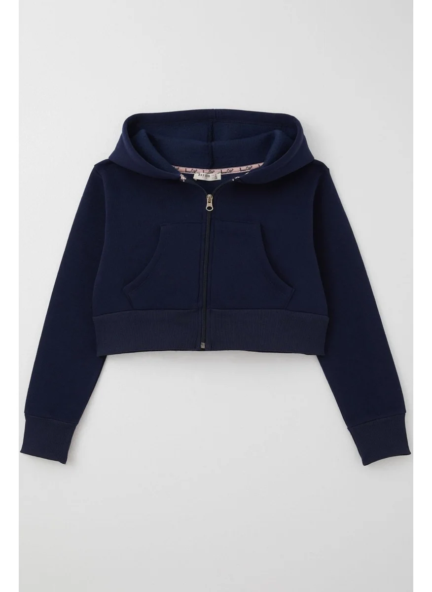 Breeze Girl Crop Cardigan Zippered Hooded 8-14 Years, Navy Blue