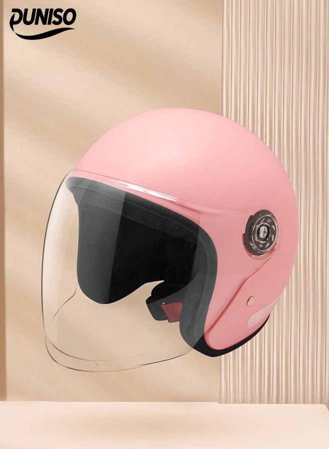 DUNISO 3C Certified Electric Vehicle Helmet，Winter Motorbike Half helmet with Long Goggles，Safe and Comfortable，Breathable, Sturdy and Durable，Unisex，Pink - Image 1