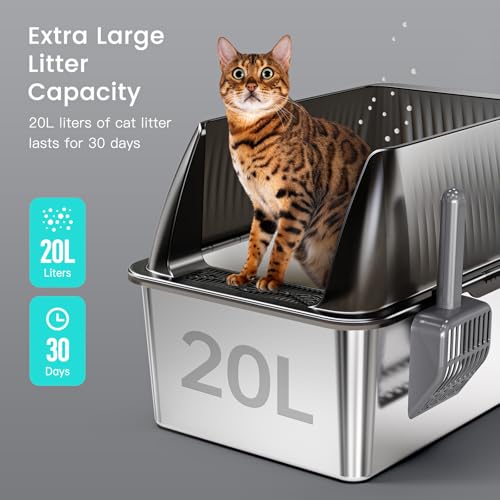 Tripamin 15” XL Stainless Steel Cat Litter Box Enclosure, XXL Stainless Steel High Sides with Lid, Extra Large Metal Cat Litter Box (Translucent Black, XX-Large) - Image 5