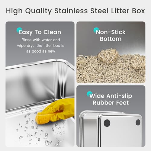 Tripamin 15” XL Stainless Steel Cat Litter Box Enclosure, XXL Stainless Steel High Sides with Lid, Extra Large Metal Cat Litter Box (Translucent Black, XX-Large) - Image 4