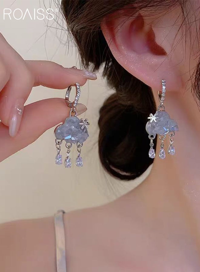 roaiss 4 Pcs Blue Jewelry Set, Double-layer Blue Crystal Butterfly Necklace, Blue Rhinestone Cloud Tassel Earrings Suitable for Parties and Daily Wear, Women's Fashion Accessories - Image 4