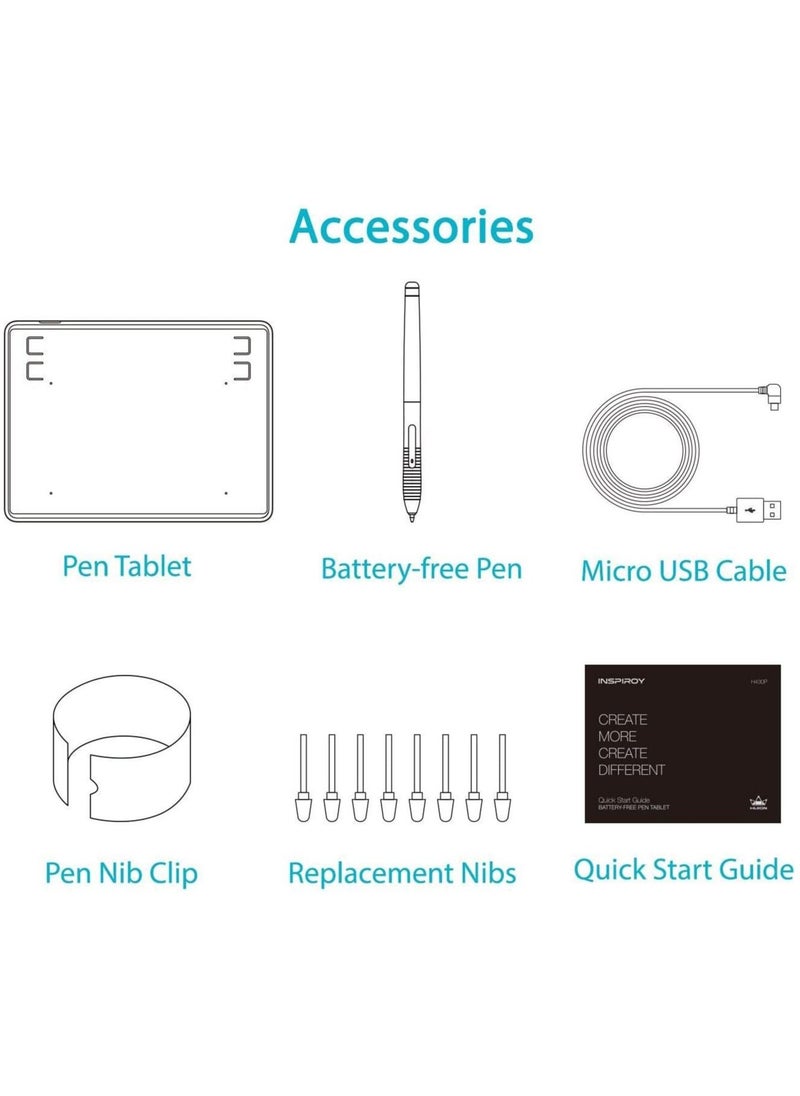 HUION - H430P OSU Graphic Drawing Tablet with Battery-Free Stylus 4 Press Keys, Compatible with Android, Linux, Windows and Mac - Image 1