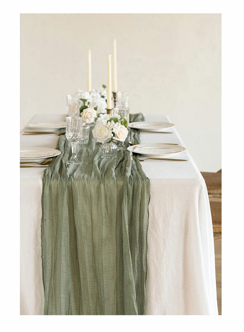 SYOSI Wide Green Gauze, Semi Sheer Table Runner Cheesecloth Tablecloth for Wedding Reception Bridal Shower Birthday Party for Rustic Wedding Deco Table Centerpieces Decor (14" x 35")  - Image 3