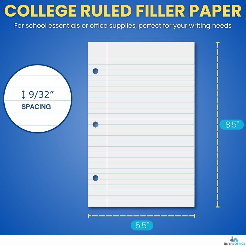 1InTheOffice College Ruled Filler Paper 5.5 x 8.5 Mini Binder Filler Paper, White, 100 Sheets/Pack - Image 2