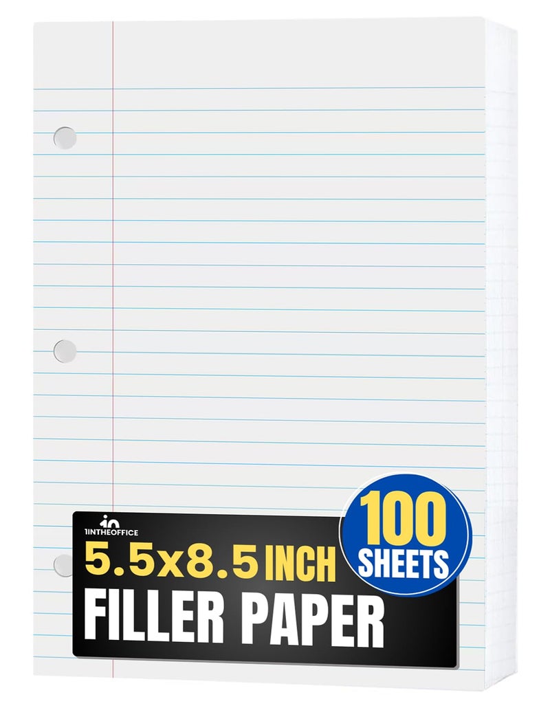 1InTheOffice College Ruled Filler Paper 5.5 x 8.5 Mini Binder Filler Paper, White, 100 Sheets/Pack - Image 1