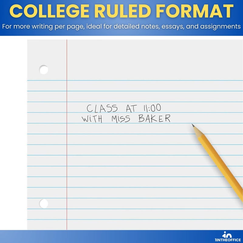 1InTheOffice College Ruled Filler Paper 5.5 x 8.5 Mini Binder Filler Paper, White, 100 Sheets/Pack - Image 3