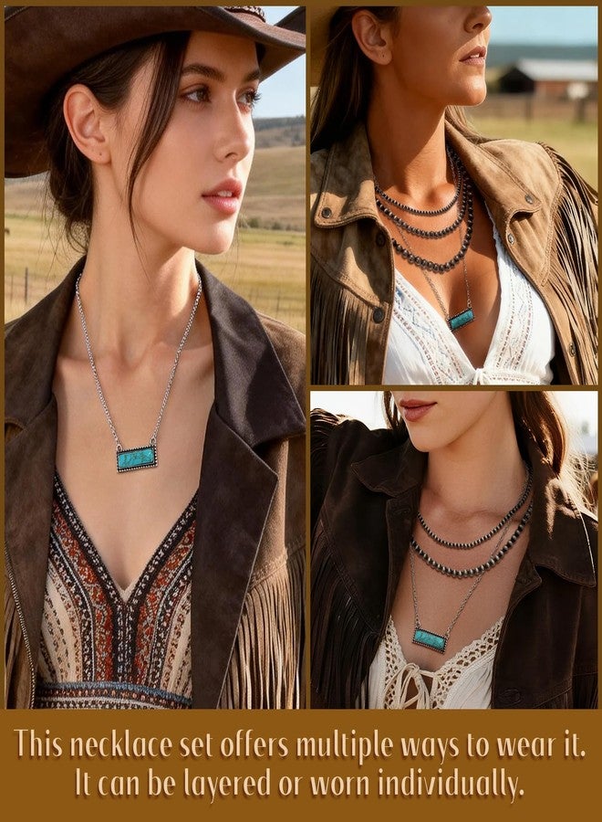 RechicGu 4pcs Western Navajo Pearl Stackble Necklace Jewelry For Women Beaded Chain Bow Pendant Boho Handmade Long Layered Country Concert Necklace Set, Plastic, No Gemstone - Image 3