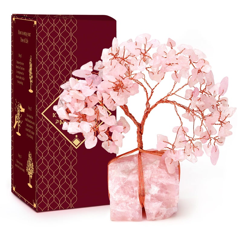 Rose Quartz Crystal Trees for Home Decor Office Desk Decoration Chakra Healing Crystals and Stone for Positive Energy Money Good Luck Tree of Life Spiritual Birthday Gifts for Women and Mom