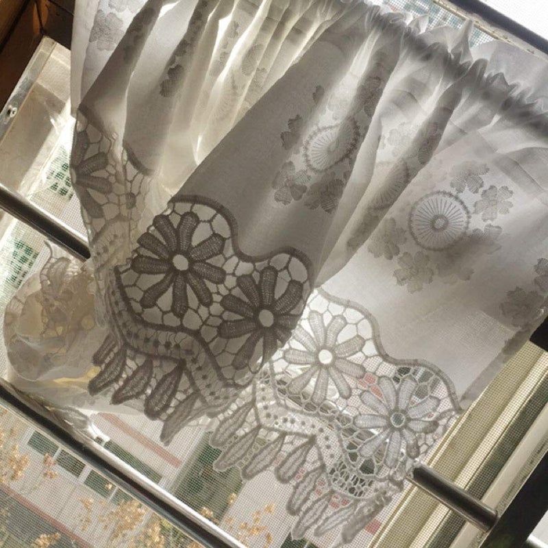 vctops Bohemian Floral Embroidered Cotton Cafe Tier Curtain with Attached Valance Country Style Lace Half Window Curtain Kitchen Curtains (39"x49",White) - Image 5