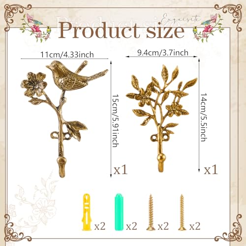 BrightRow 2 Pack Vintage Flower and Bird Hooks for Wall Decorative Coat Hooks Heavy Duty Farmhouse Wall Mounted Cast Iron Rack Hangers for Hanging Clothes Coats Towels Keys Hats55 to 59 Inch - Image 3