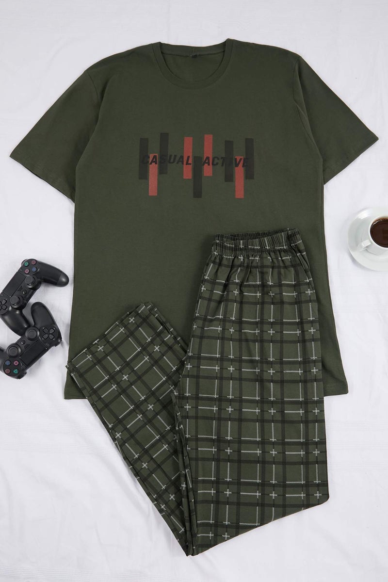 trendyol Green Big Size Regular/Normal Fit Printed Bottom Plaid Pattern Pajamas Set Tmnss26Ai00011 - Image 4
