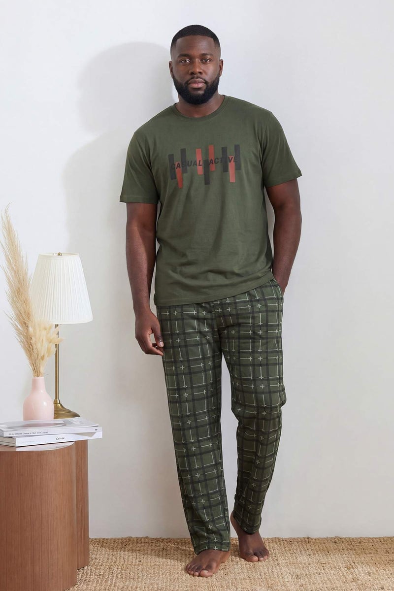 trendyol Green Big Size Regular/Normal Fit Printed Bottom Plaid Pattern Pajamas Set Tmnss26Ai00011 - Image 2