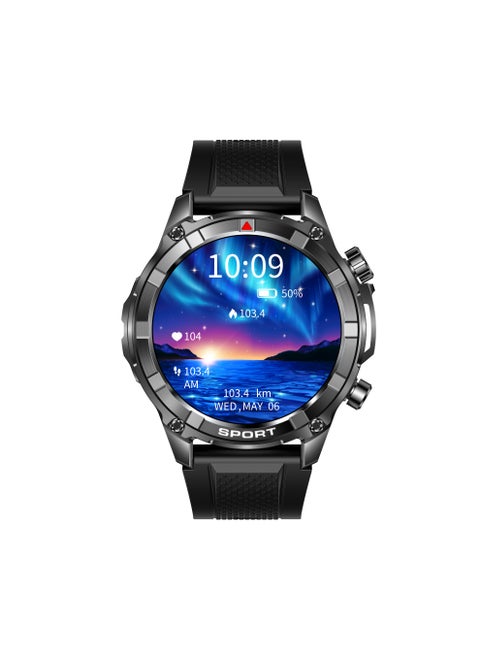 Xcell Elite6 Smartwatch, 1.52" HD Display, Bluetooth Calling, Wireless Charging, Flashlight, Heart-Rate/BP/SpO₂ Monitor, Multi Language, IP67, 7 Days Battery, iOS/Android Compatible - Black Frame with Black Strap