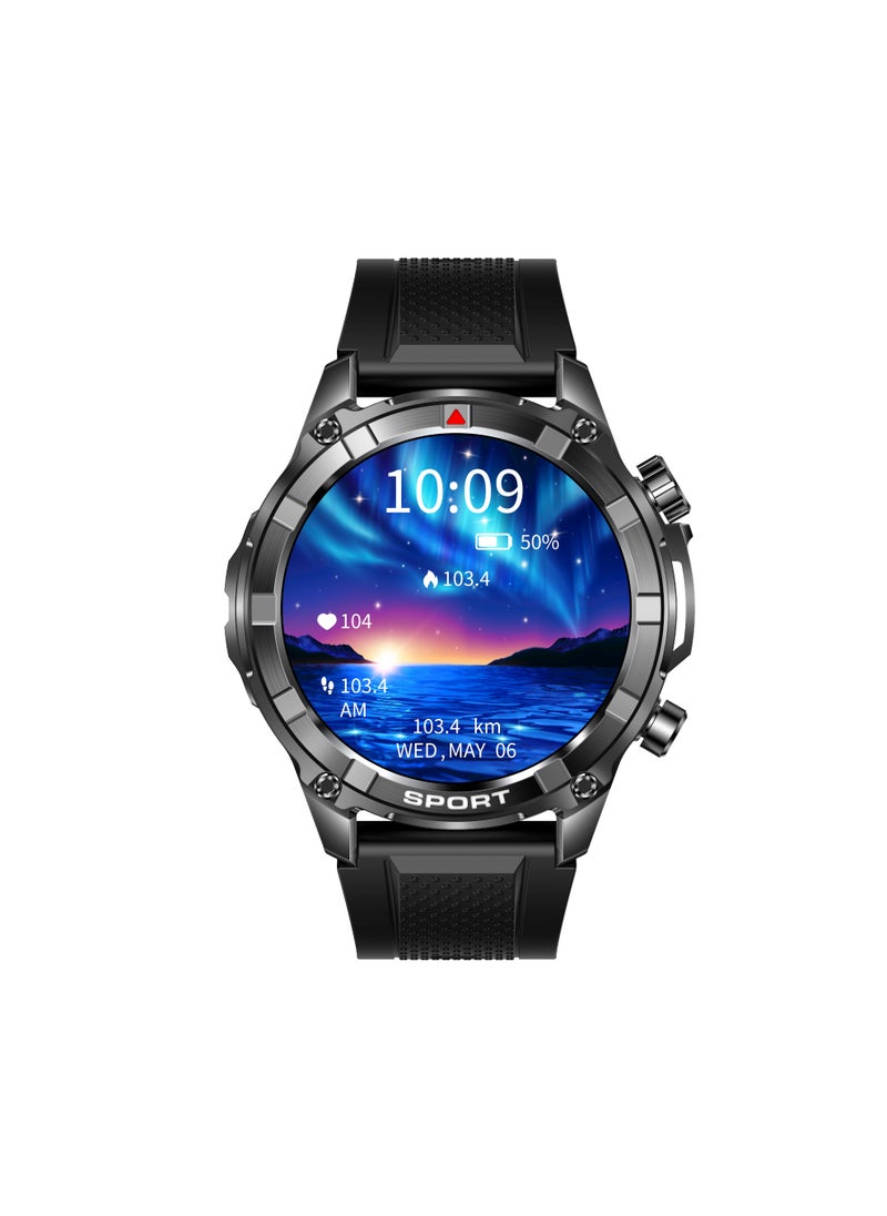 Xcell Xcell Elite6 Smartwatch, 1.52" HD Display, Bluetooth Calling, Wireless Charging, Flashlight, Heart-Rate/BP/SpO₂ Monitor, Multi Language, IP67, 7 Days Battery, iOS/Android Compatible - Black Frame with Black Strap  - Image 1