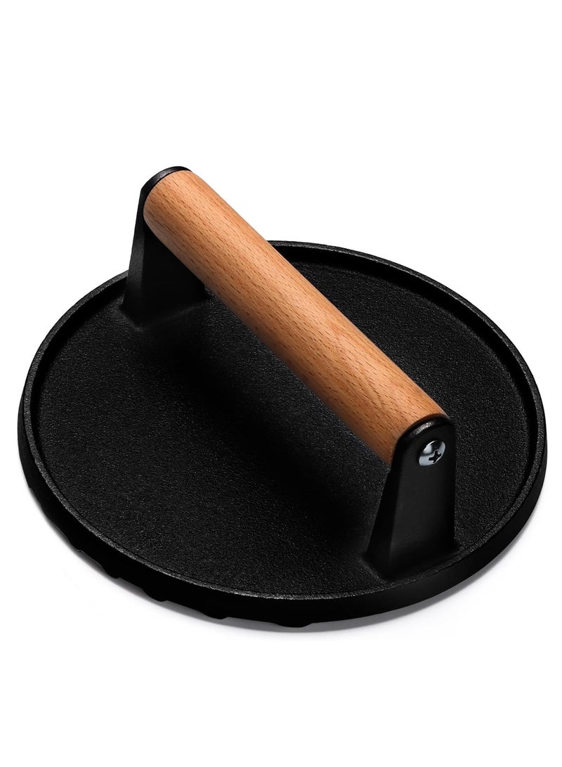 Anmi 7 " Round Heavy-Duty Grill Press with Wood Handle - For Burgers, Steak on Griddle & Nonstick Pans - Image 1