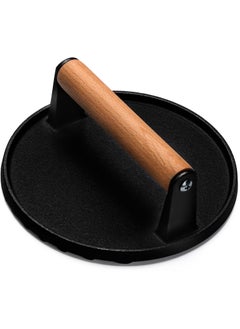 Anmi Burger Press, 7" Round Heavy-Duty Cast Iron Smash Bacon Press Meat Steak with Wood Handle for Griddle, Sandwich, Nonstick Pan  - Image 1