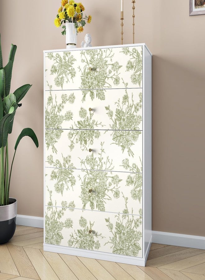 Wallderful Green Floral Wallpaper Peel and Stick Beige Cream Wallpaper Flower Contact Paper Removable Stick on Wall Paper Vinyl Peel and Stick Countertops Cabinets Bedroom Accent Walls 17.5"x102" Self Adhesive - Image 2