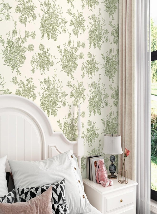 Wallderful Green Floral Wallpaper Peel and Stick Beige Cream Wallpaper Flower Contact Paper Removable Stick on Wall Paper Vinyl Peel and Stick Countertops Cabinets Bedroom Accent Walls 17.5"x102" Self Adhesive - Image 4