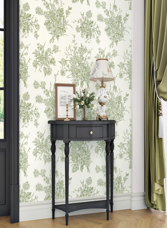 Wallderful Green Floral Wallpaper Peel and Stick Beige Cream Wallpaper Flower Contact Paper Removable Stick on Wall Paper Vinyl Peel and Stick Countertops Cabinets Bedroom Accent Walls 17.5"x102" Self Adhesive - Image 3