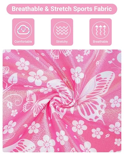 JiAmy Gymnastics Leotards for Girls, Sleeveless Sparkly Dance Biketards with Shorts Ballet Tumbling Outfit Pink Butterfly 5-6 years - Image 5