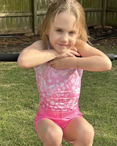 JiAmy Gymnastics Leotards for Girls, Sleeveless Sparkly Dance Biketards with Shorts Ballet Tumbling Outfit Pink Butterfly 5-6 years - Image 3