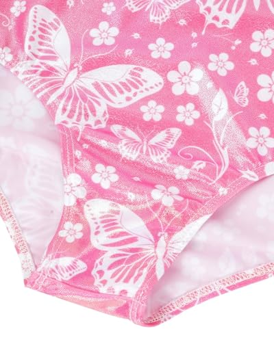 JiAmy Gymnastics Leotards for Girls, Sleeveless Sparkly Dance Biketards with Shorts Ballet Tumbling Outfit Pink Butterfly 5-6 years - Image 4