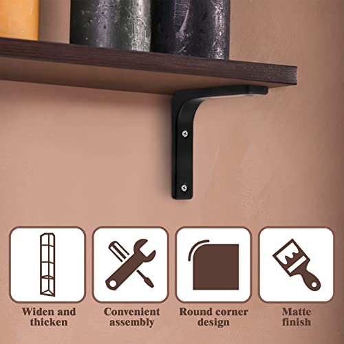 HARSKIYER 6pcs Black Metal Shelf Support Angle L Brackets 4 x 4 Inch Wall Mounted Floating Shelf Brackets Heavy Duty L Shape Corner Brace Shelf Support for Shelves with Mounting Accessories - Image 3