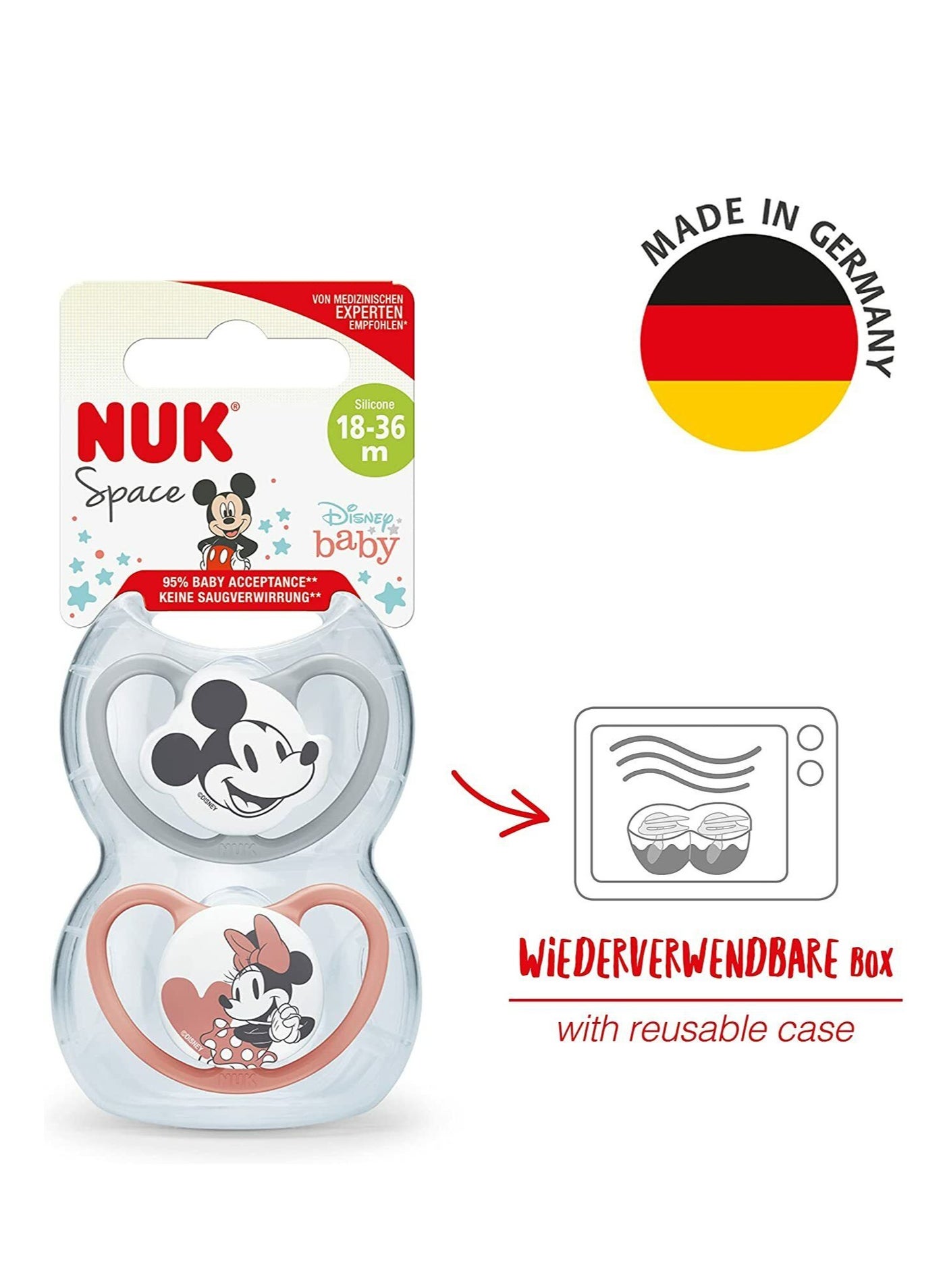 NUK Space Orthodontic Silicone Soother Disney Mickey Mouse Pack Of 2