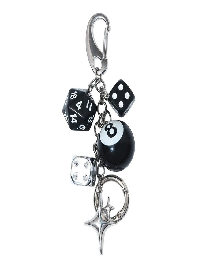 Waeceip Black 8 Ball Dice Charm Keychain for Women Men Dice Bag Charms for Handbags Y2K Aesthetic Purse Charms for Backpacks Cool 8 Ball Purse Accessories for Women Friends Dices Accessories - Image 1