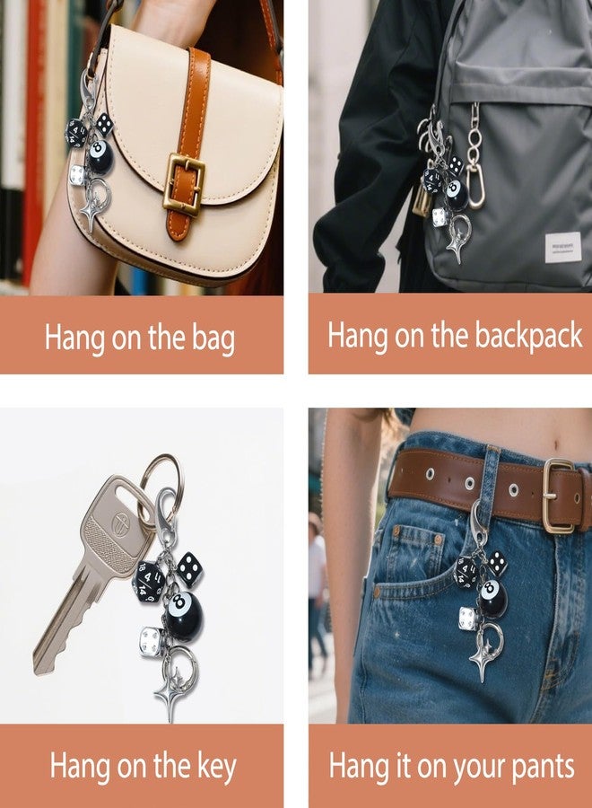Waeceip Black 8 Ball Dice Charm Keychain for Women Men Dice Bag Charms for Handbags Y2K Aesthetic Purse Charms for Backpacks Cool 8 Ball Purse Accessories for Women Friends Dices Accessories - Image 4
