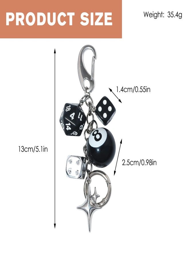 Waeceip Black 8 Ball Dice Charm Keychain for Women Men Dice Bag Charms for Handbags Y2K Aesthetic Purse Charms for Backpacks Cool 8 Ball Purse Accessories for Women Friends Dices Accessories - Image 2