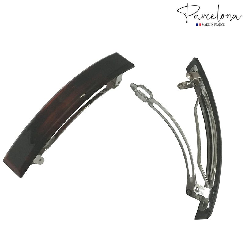 Parcelona French Bar Set of 2 Black and Shell Brown Celluloid Automatic Strong Hold Grip Hair Clips for Women No Slip Durable Hair Clip Barrette Styling Paris Hair Accessories, Made in France (Large) - Image 3