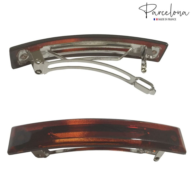 Parcelona French Bar Set of 2 Black and Shell Brown Celluloid Automatic Strong Hold Grip Hair Clips for Women No Slip Durable Hair Clip Barrette Styling Paris Hair Accessories, Made in France (Large) - Image 5