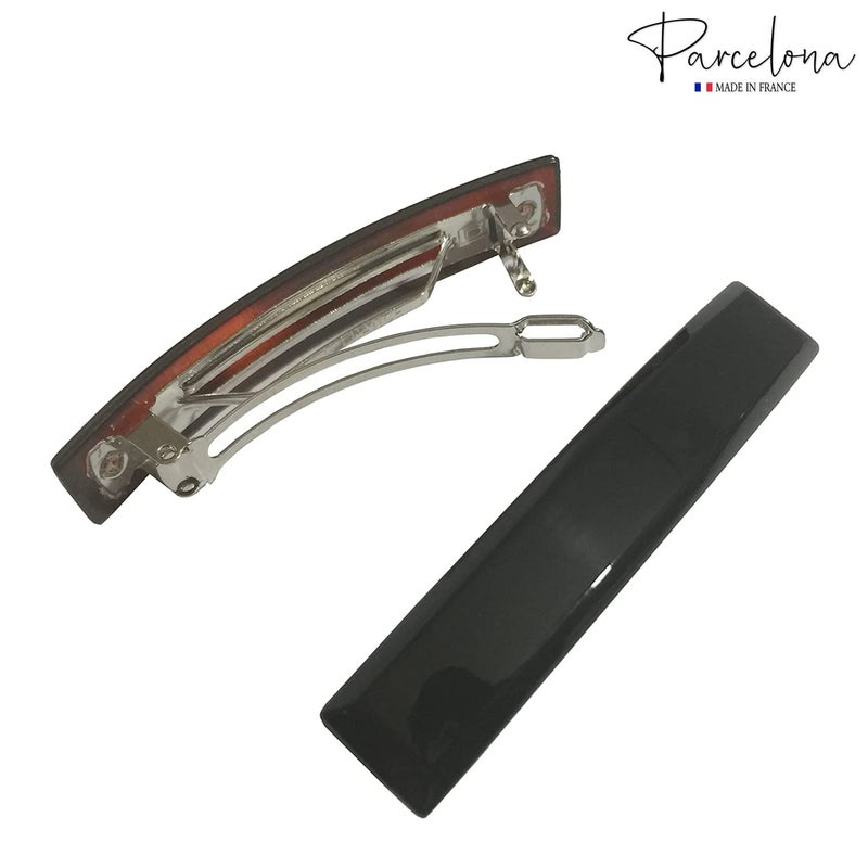 Parcelona French Bar Set of 2 Black and Shell Brown Celluloid Automatic Strong Hold Grip Hair Clips for Women No Slip Durable Hair Clip Barrette Styling Paris Hair Accessories, Made in France (Large) - Image 4