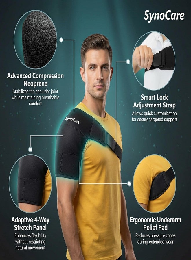SYNOCARE Universal Shoulder Brace Support for Men & Women | Neoprene Shoulder Strap for Both Left & Right Arm, Compression Sleeve for Torn Rotator Cuff, AC Joint Pain Relief & Dislocated Shoulder - Image 2