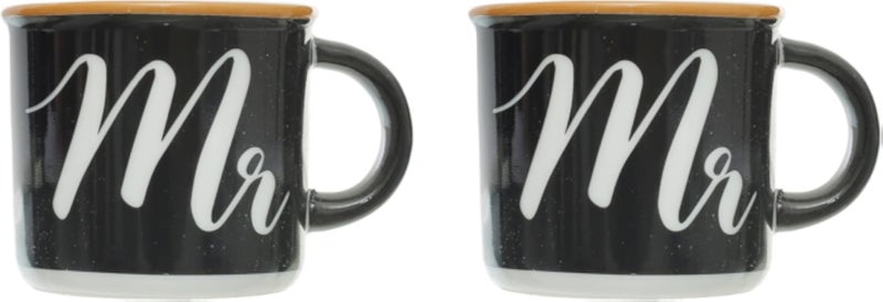 Rosa FM Mr and Mrs Rim Enamel Coffee Cup Set 2-Pieces, Black/White